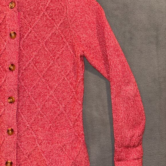 LL Bean Womens Red Pink Long Button Down Cardigan Diamond Knit 100% Cotton Small - Picture 10 of 14